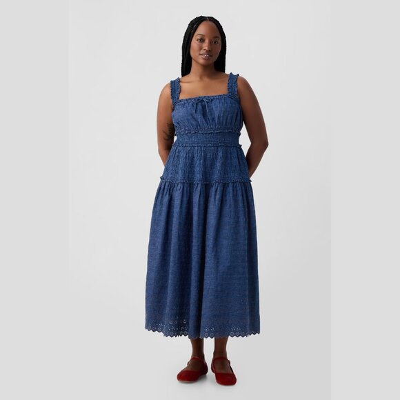 GAP X Doen Eyelet Maxi Dress in Denim Blue - Picture 1 of 7